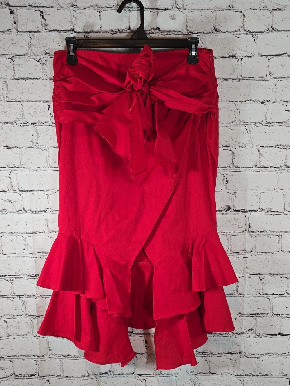INTERMIX Red Faux Wrap Ruffle Tie-Waist Skirt Size M NWT